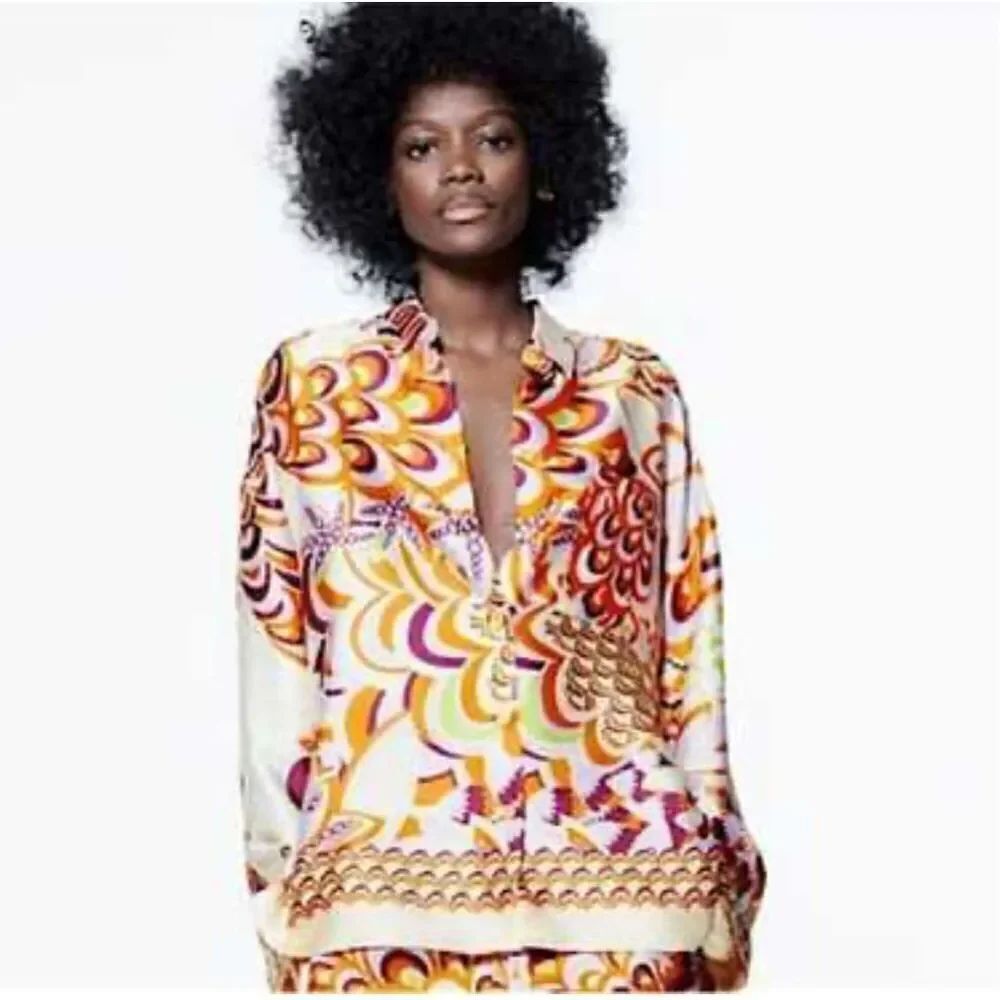 Zara paisley retro button front blouse S